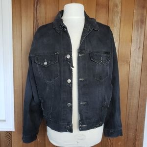 Gap Blue Jean Distressed Ripped Black Denim Jacket